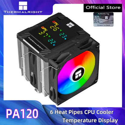 PA120 Digital CPU Cooler 6 Heat Pipes 120Mm ARGB Air Cooling Radiator Supports Lga1851/1700/115X AMD AM4/AM5
