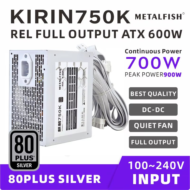 KIRIN750K White Chassis Power Supply ATX-600W 700W 80PLUS SILVER PSU Support ATX3.0 700W Optional Full Module 100-240V