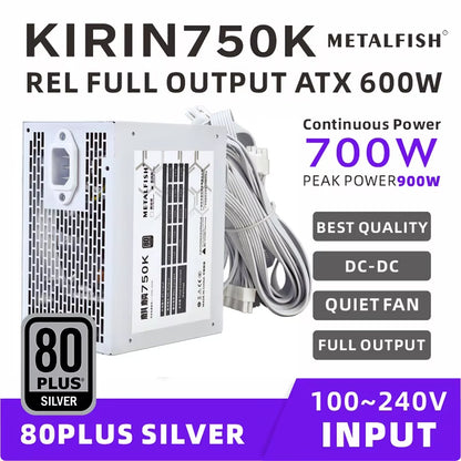 KIRIN750K White Chassis Power Supply ATX-600W 700W 80PLUS SILVER PSU Support ATX3.0 700W Optional Full Module 100-240V