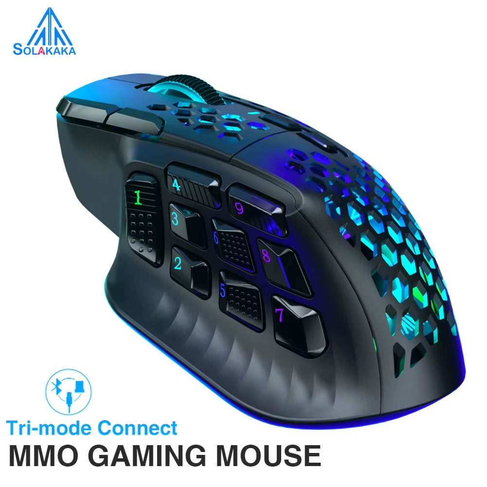SM809 Pro Wireless MMO Gaming Mouse PAW3311 16 Side Buttons 24000 DPI RGB Honeycomb Programmable Macro Wireless Mouse