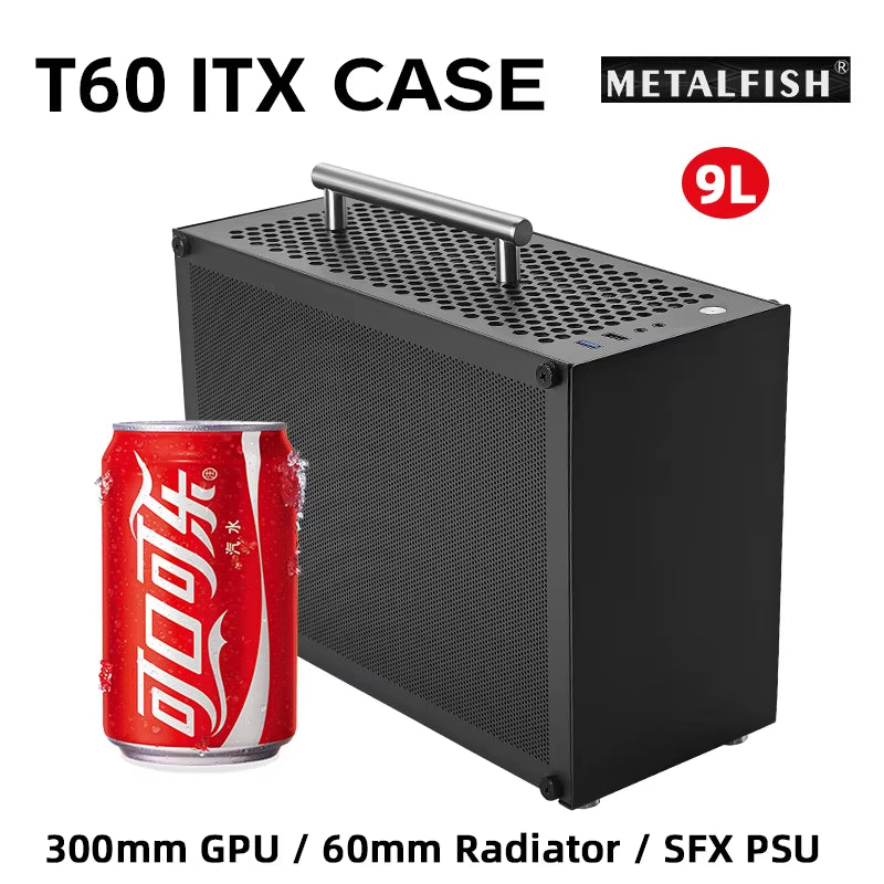 T60 Mini ITX Black Case 9L Gaming Computer Chassis Compact Transparent PC Support SFX Psu/300Mm GPU