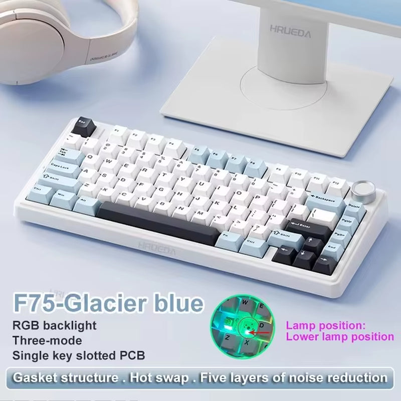 AULA F75 Original Keyboard RGB Customized Bluetooth Wireless 2.4G Type-C Wired Hot Swap75% OEM Gasket Gaming Mechanical Keyboard