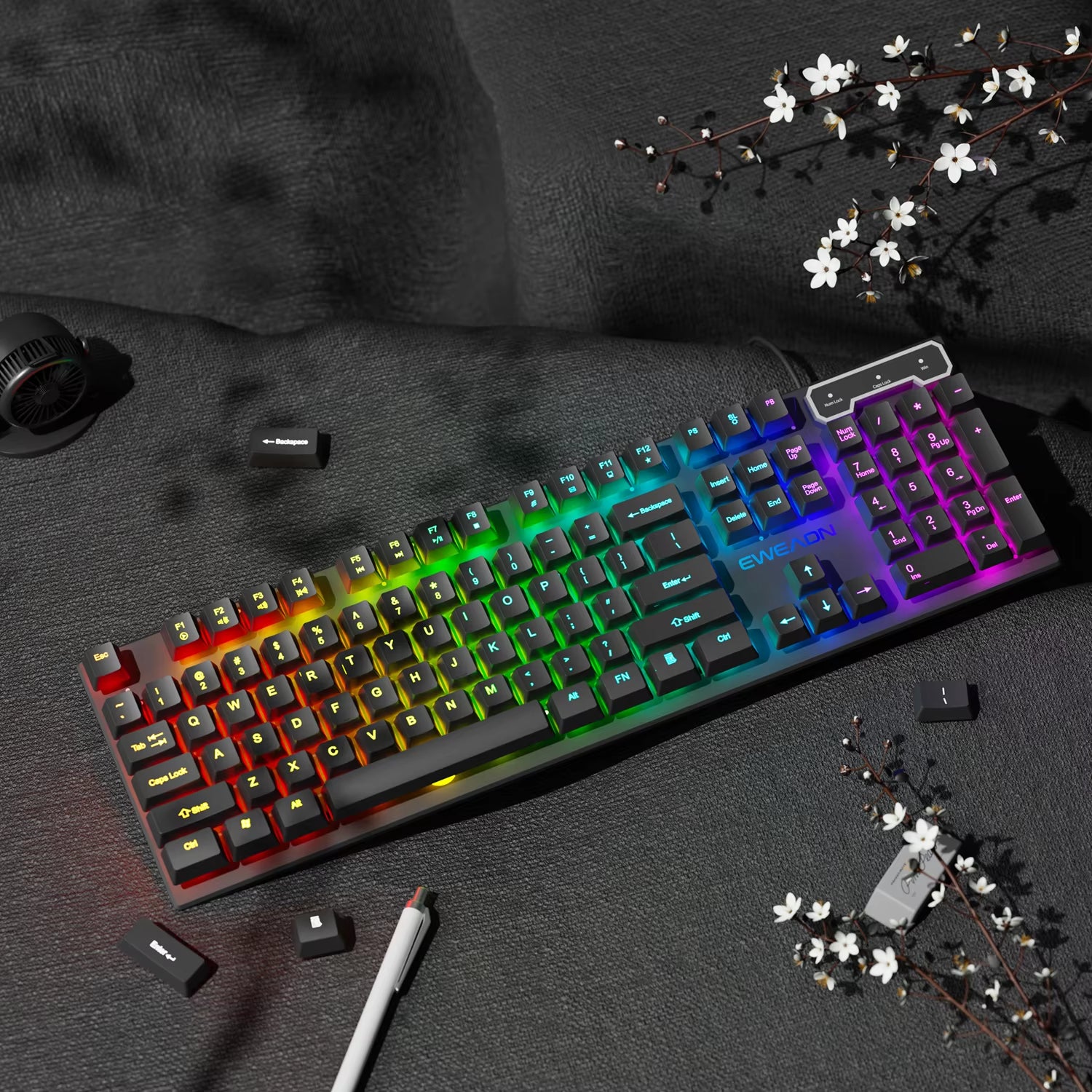 GX30Z Wired Gaming Keyboard Silent, 104 Keys Full Size LED Rainbow Backlit, Numeric Keys, Game, Office, Windows Laptop PC