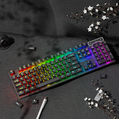 GX30Z Wired Gaming Keyboard Silent, 104 Keys Full Size LED Rainbow Backlit, Numeric Keys, Game, Office, Windows Laptop PC