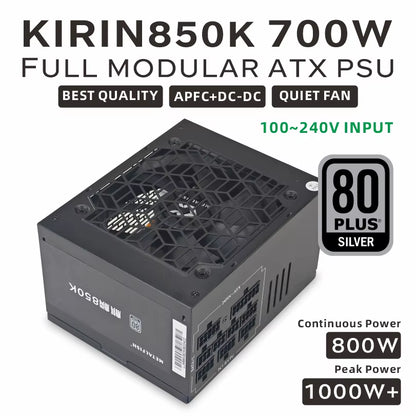 KIRIN850K ATX-600W 700W Black Power Supply 80 plus SILVER Support ATX3.0 Gaming Computer PSU for BTC(100-240V)