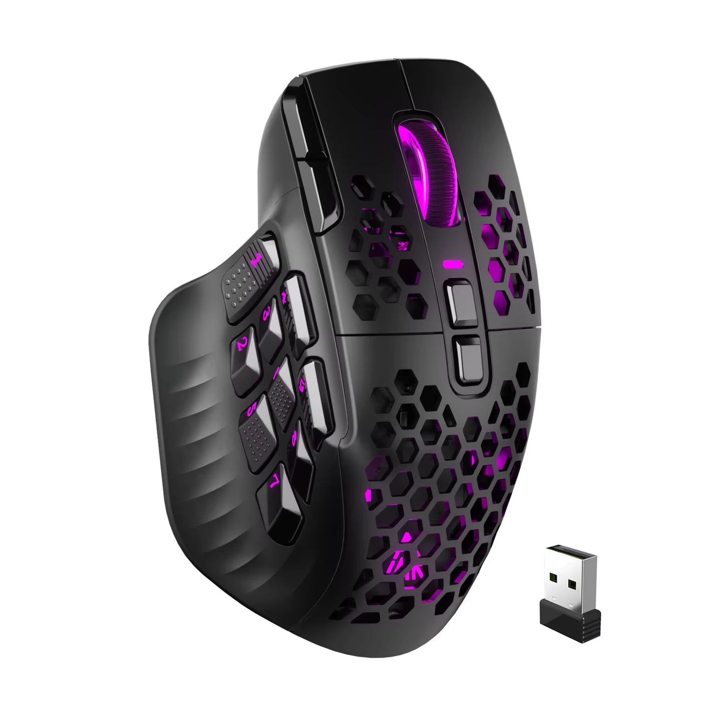 SM809 Pro Wireless MMO Gaming Mouse PAW3311 16 Side Buttons 24000 DPI RGB Honeycomb Programmable Macro Wireless Mouse