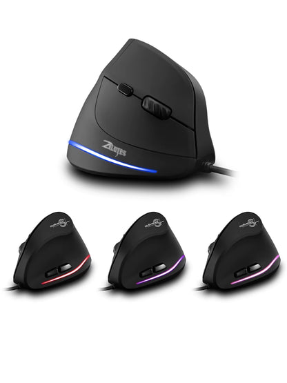Zelotes T-20 Wired Vertical Mouse Ergonomic Rechargeable 6-Key DPI Adjustable Computer Office/Gaming Mouse