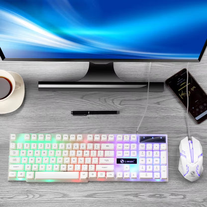 USB Wired Gaming Keyboard Mouse Set PC Rainbow Colorful LED Backlit Gamer Gaming Mouse and Keyboard Combos Kit Home Office