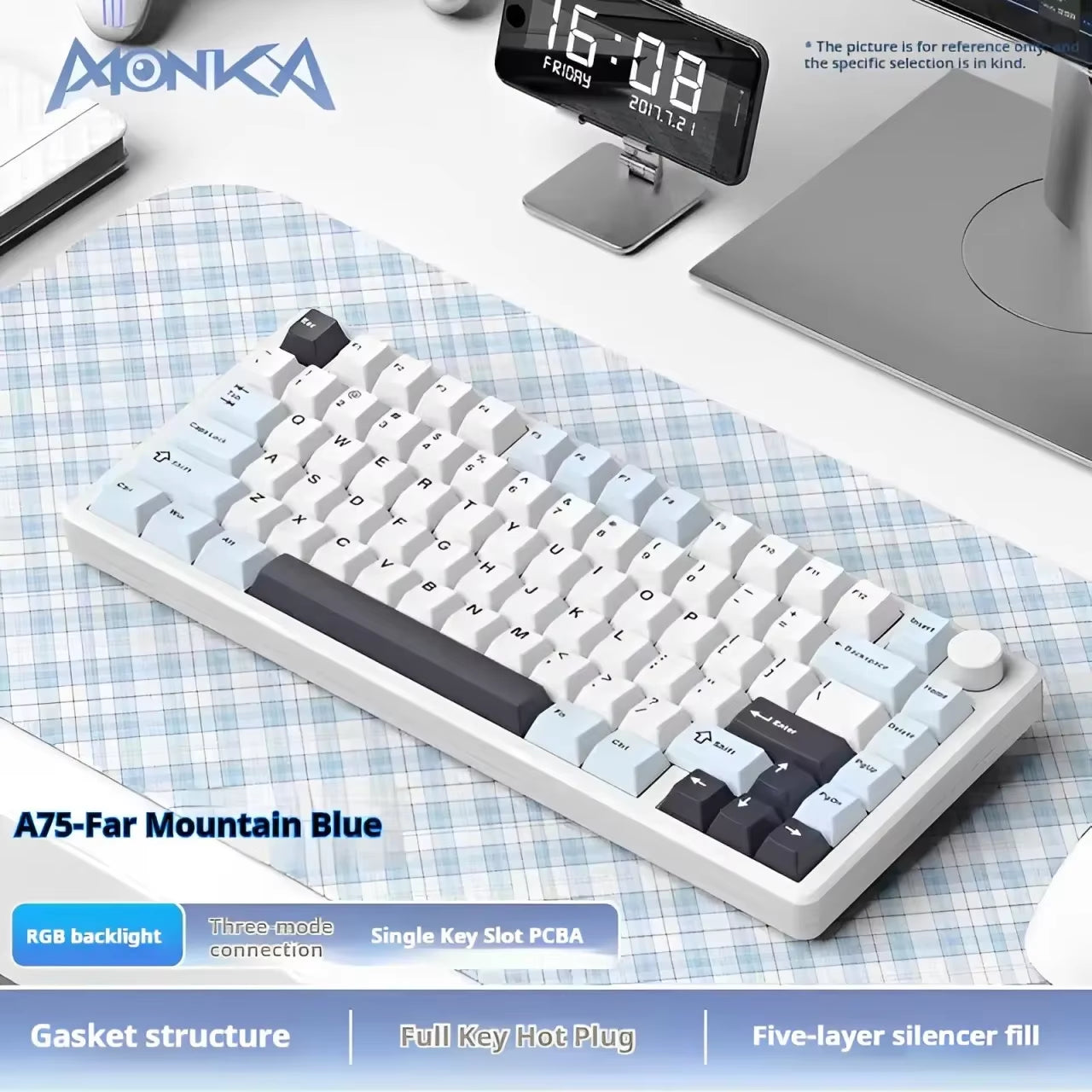 Monka A75 Wireless Mechanical Keyboard 3-Mode Aluminium Alloy 81Keys Hot Swap RGB Gasket Bluetooth5.0 Customized Gaming Keyboard