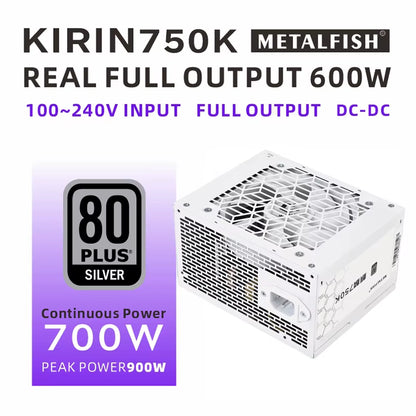 KIRIN750K White Chassis Power Supply ATX-600W 700W 80PLUS SILVER PSU Support ATX3.0 700W Optional Full Module 100-240V