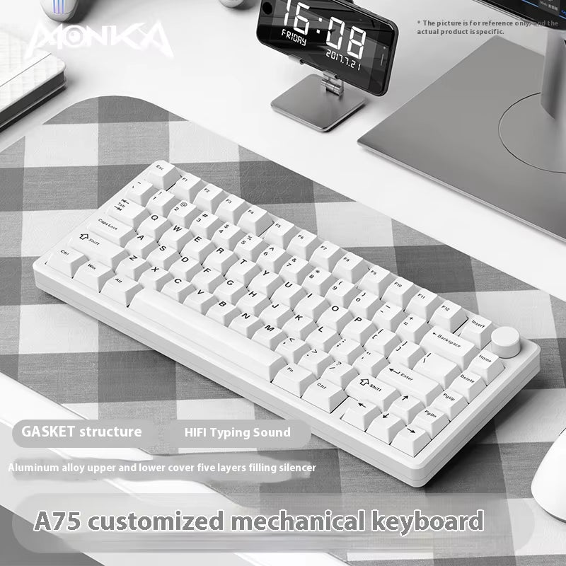 Monka A75 Wireless Mechanical Keyboard 3-Mode Aluminium Alloy 81Keys Hot Swap RGB Gasket Bluetooth5.0 Customized Gaming Keyboard