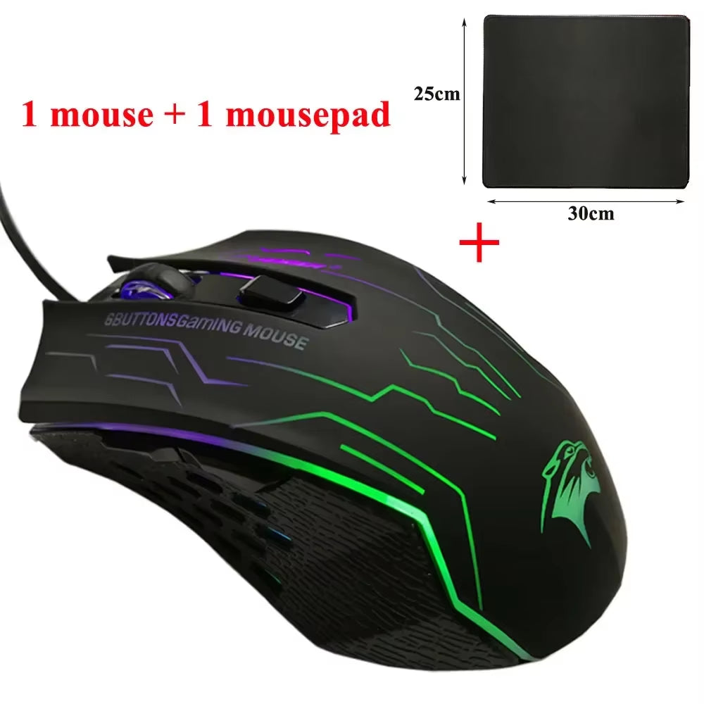 FORKA Silent Click USB Wired Gaming Mouse 6 Buttons 3200DPI Mute Optical Computer Mouse Gamer Mice for PC Laptop Notebook Game