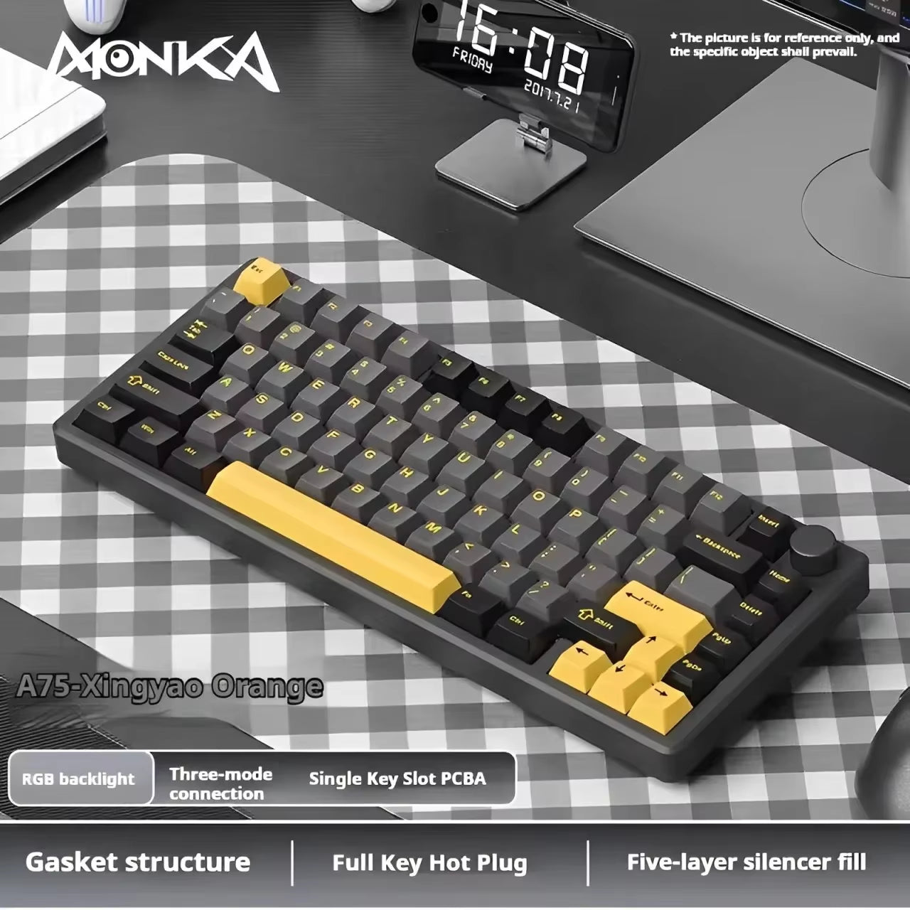Monka A75 Wireless Mechanical Keyboard 3-Mode Aluminium Alloy 81Keys Hot Swap RGB Gasket Bluetooth5.0 Customized Gaming Keyboard