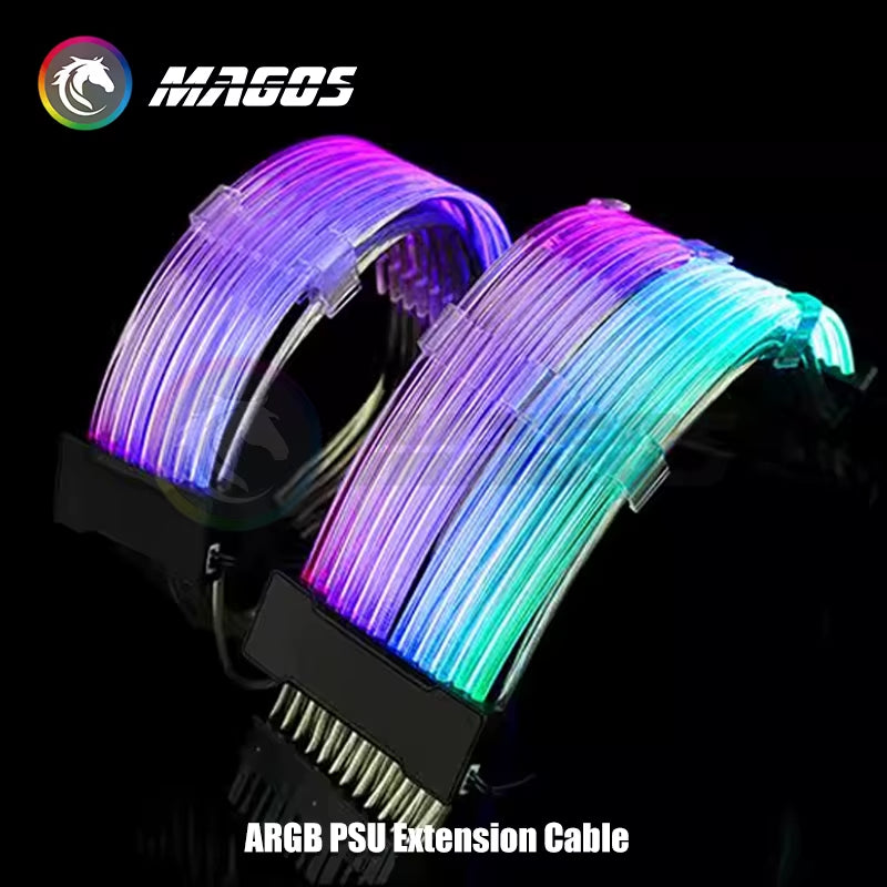 PC Case PSU Extension RGB Cable, ATX 24Pin + PCI-E GPU 8Pinx2, Neon Color Line ARGB Streamer Transfer Adapter, M/B 5V 3Pin SYNC