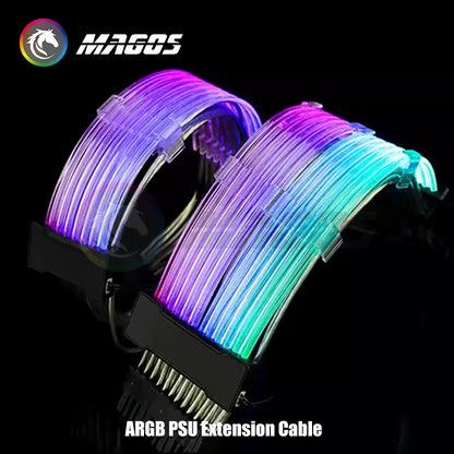 PC Case PSU Extension RGB Cable, ATX 24Pin + PCI-E GPU 8Pinx2, Neon Color Line ARGB Streamer Transfer Adapter, M/B 5V 3Pin SYNC