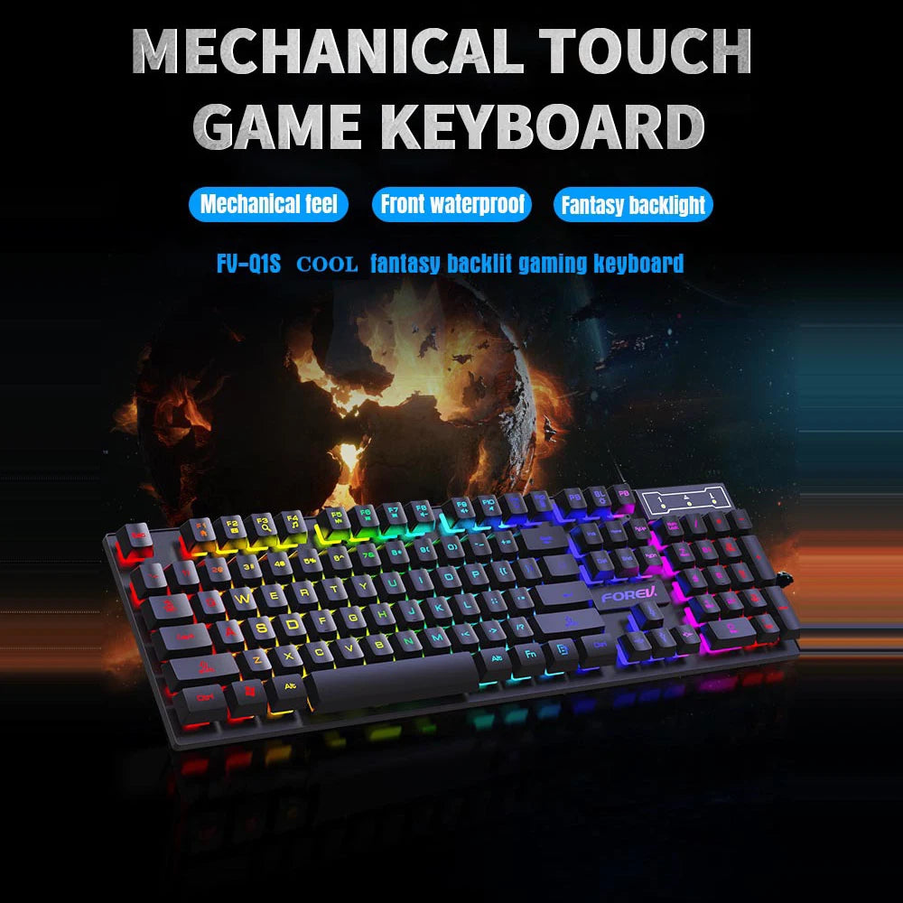 104 Keys Mechanical Feel Keyboard Wired Gaming Keyboard for Laptop Desktop Ergonomics RGB Backlit LED Keycaps PC Accessories