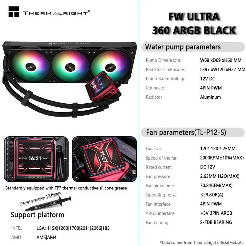 FW 360 ULTRA All-In-One CPU Water Cooler with 2.88" IPS LCD Monitor & Customizable Themes for LGA1851/1700 & AMD AM5