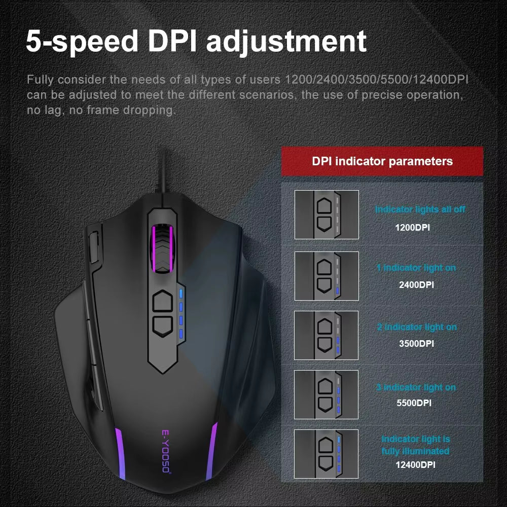 X-41 USB Wired RGB Gaming Mouse 12400 DPI PAW3327 10 Buttons Programmable Game Optical Mice for Computer PC Laptop