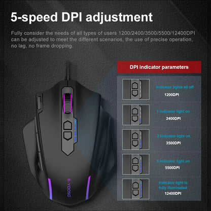 X-41 USB Wired RGB Gaming Mouse 12400 DPI PAW3327 10 Buttons Programmable Game Optical Mice for Computer PC Laptop